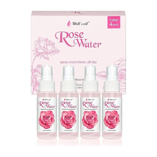 Well 's Rose Water Mist Spray | 2 fl.oz, ( Pack of 4 ) | 100 % Pure | Hydrating & Moisturizing | for Skin & Hair Care