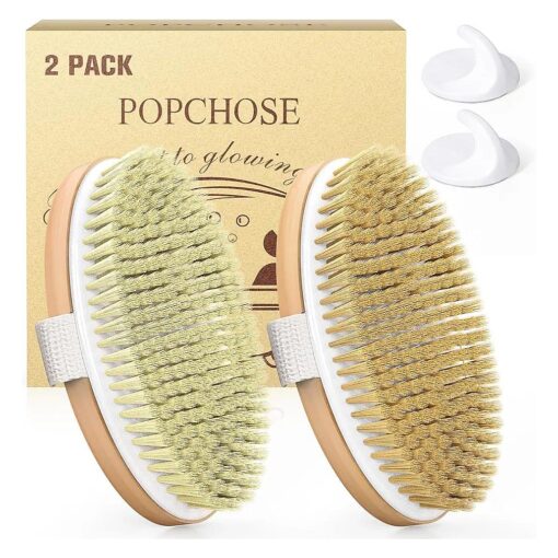 POPCHOSE Dry Brushing Body Brush, Natural Bristle Dry Skin Exfoliating Brush Body Scrub for Flawless Skin, Cellulite Treatment, Lymphatic Drainage and Blood Circulation Improvement