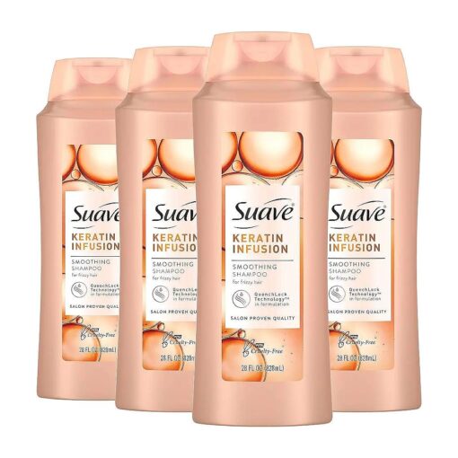 Suave Professionals Smoothing Shampoo For Dry Hair Keratin Infusion Hair Shampoo with 48-hour Frizz Control, 28 Fl Oz ( Pack of 4 )