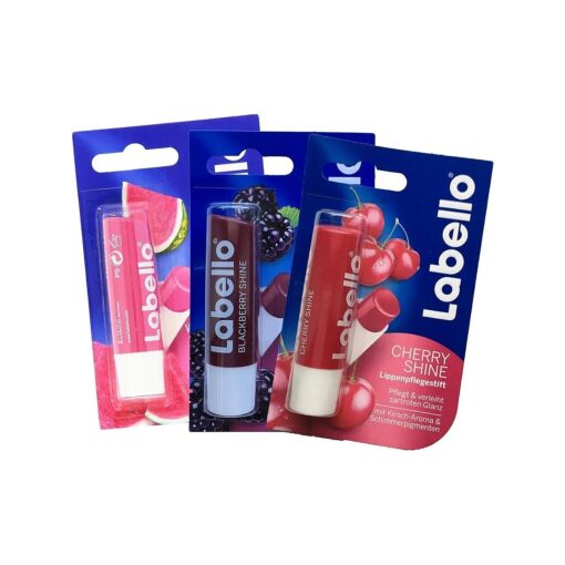 Labello Watermelon Shine, Labello Blackberry Shine, Labello Cherry Shine Lip Balm Bundle