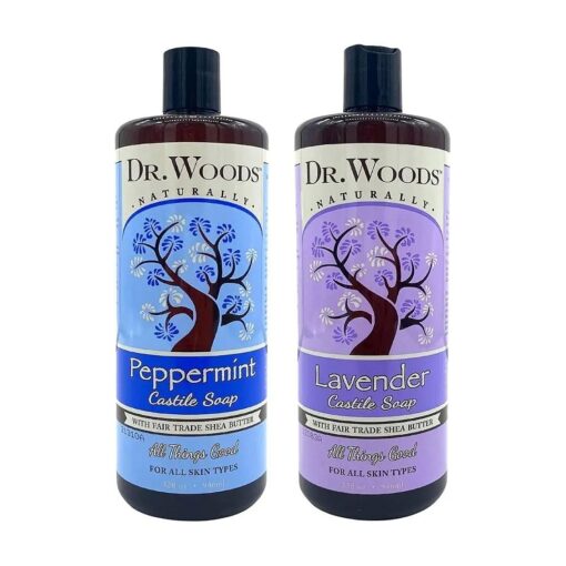 Dr. Woods Peppermint & Lavender Castile Soap, Body Wash with Organic Shea Butter Variety 2 Pack