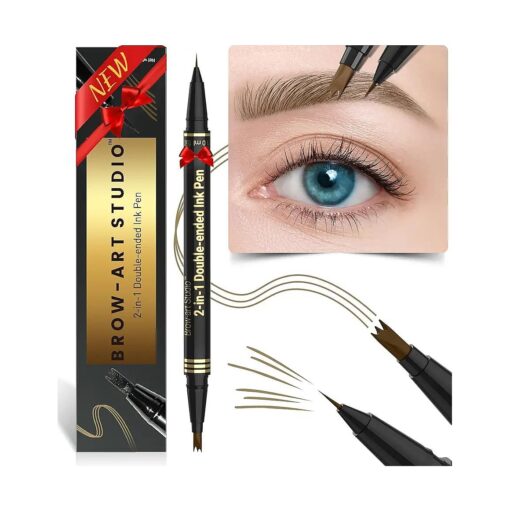 iMethod Microblading Eyebrow Pencil - Brow Pencil 2-in-1 Dual-Ended Eyebrow Pen with 3-Prong Micro-Fork-Tip Applicator and Precise Brush-Tip Create Natural-Looking Brows, Stay on All Day, Light Brown