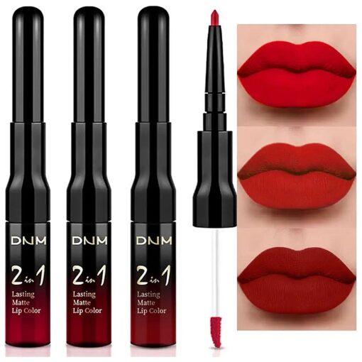 evpct 3Pcs Deep Dark Red Lip Stain Paint Matte Lip Liner and Lipstick Set Long Lasting Smudge Proof labiales mate larga duracion listip 24 hours a prueba de agua mate 24 horas originales