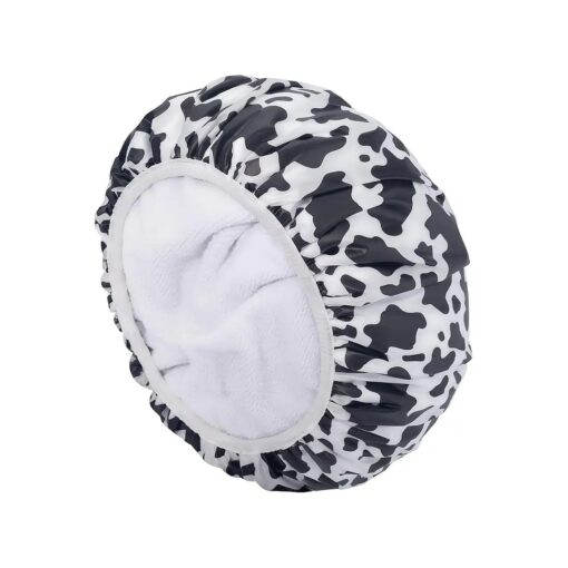 Auban Shower Cap, Shower Cap for Women Terry Cloth Lined EVA Exterior Reusable Double Layer Waterproof, Large Bath Hair Cap for All Hair Lengths, Hotel Travel Essentials Accessories Deep Conditioning