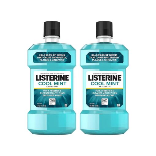 Listerine Cool Mint Antiseptic Mouthwash to Kill 99 % of Germs That Cause Bad Breath, Plaque and Gingivitis, Cool Mint Flavor, 1 L ( Pack of 2 )