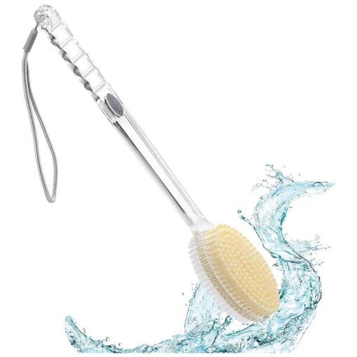 Dual-Sided Back Scrubber for Shower, Long Handle Back Brush with Stiff and Soft Bristles, Wet and Dry Body Brush Exfoliator, Shower Brush for Body Men Women