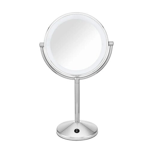 Conair Lighted Makeup Mirror with Magnification, LED Vanity Mirror, 1X/10X Magnifying Mirror, Double Sided Mirror, Battery Operated in Polished Chrome