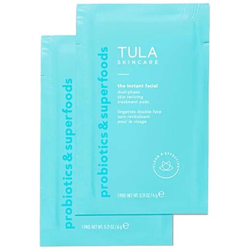 TULA Skin Care Instant Facial Dual-Phase Skin Reviving Treatment Pads - Lactic Acid Pads to Exfoliate and Brighten Skin, Instant Facial, 6 Pad Count