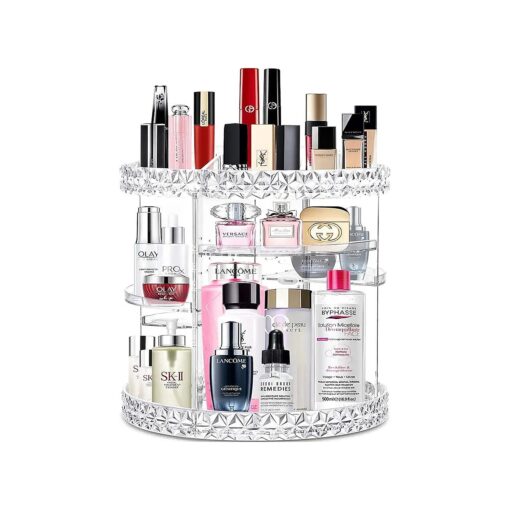 V-HANVER 360 Rotating Makeup Organizer Perfume Organizer with 8 Adjustable Layer Clear Cosmetic Storage Display Case Large Capacity Acrylic Beauty Organizer for Vanity Countertop or Bedroom Dresser