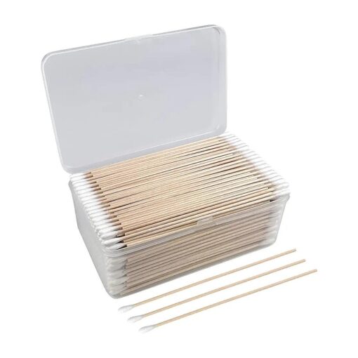 500 PCS 6 Inch Long Cotton Swabs With Reusable Box - 100 % Natural Eco-friendly Cotton Swabs With Wooden Sticks - Non Sterile Cotton Tipped Applicators For Ear & Gun Cleaning, Makeup Remover