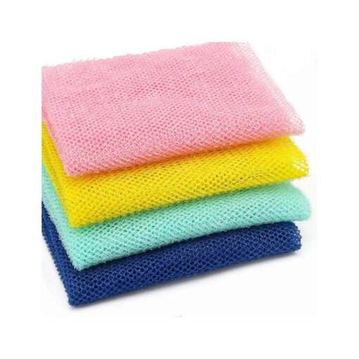 4 Pieces African Net Long Net Bath Sponge, African Net Exfoliating Shower Body Scrubber Back Scrubber Skin Smoother for Daily Use