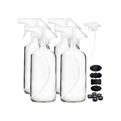 Youngever 4 Pack Empty Glass Spray Bottle, 16 Ounce Clear Glass Spray Bottle for Essential Oils with Extra Durable Trigger Sprayers