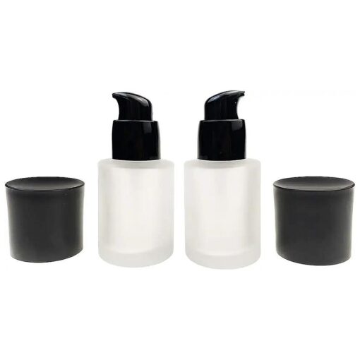 2 Pcs 30ML 1OZ Upscale Empty Refillable Frosted Glass Pump Bottle Liquid Foundation Container Dispenser Storage Vial Lotion Essence Emulsion Sample Case for Travel