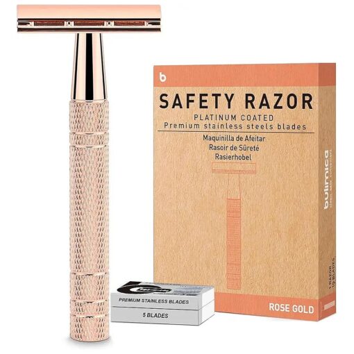 Rose Gold Double Edge Safety Razor for Women, with 10 Platinum Coated Double Edge Safety Razor Blades, Reusable Metal Razors for Men, Travel Essentials Single Blade Razor