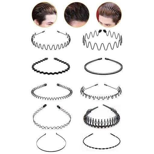 10 Pack Metal Hair Bands for Men Women Unisex Black Metal Headband Hair Hoop Spring Wavy Hairband Sports Outdoors Headbands Headwear Accessories