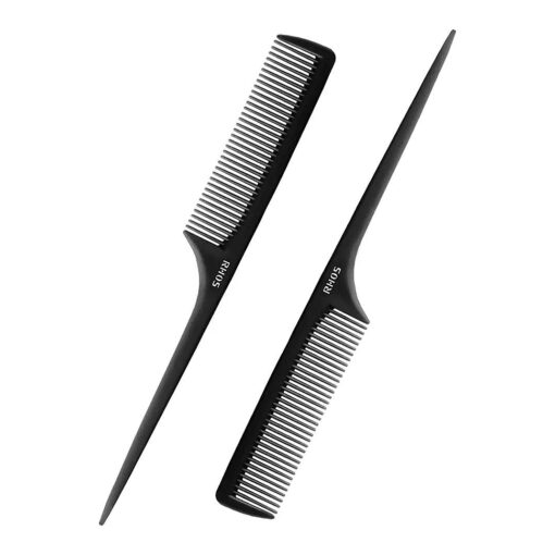 Rat Tail Combs for Parting, Fine Tooth Teasing Comb with Pick-Parting Combs for Braiding Hair, Hair Combs for Teasing-2 Pack Hair Styling Combs Set for Women, Men ( Black )