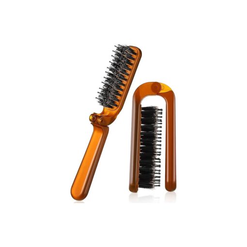 Remerry 2 Pieces Folding Bristles Hair Comb Collapsible Travel Hair Brush Foldable Pocket Hair Comb Rectangular Folding Hair Comb Compact Hair Brush for Women Men Portable Hair Styling, Amber