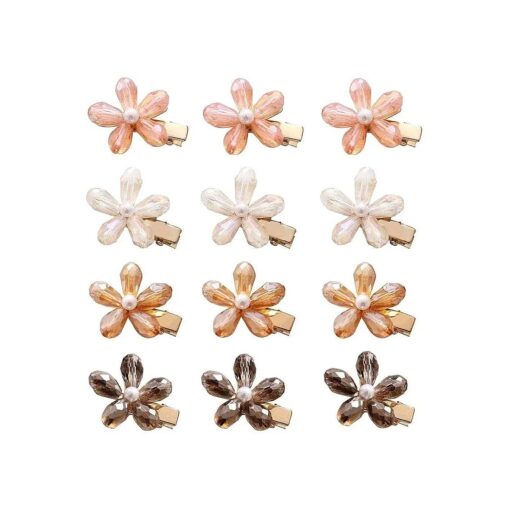 MIAO JIN 12Pcs Crystal Hair Clips Pearls Alligator Hairpins Small Mini Flower Hair Barrettes for Women 's and Girls Hair Accessories