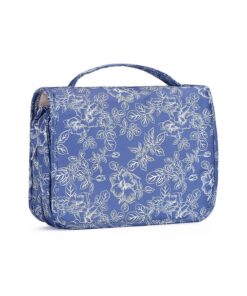 Toiletry Bag for Women, Hanging Travel Makeup Bag Water-resistant for Toiletries/Cosmetics/Brushes ( small blue floral )