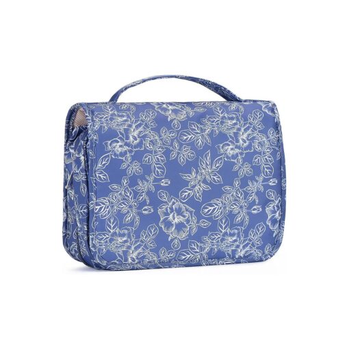 Toiletry Bag for Women, Hanging Travel Makeup Bag Water-resistant for Toiletries/Cosmetics/Brushes ( small blue floral )