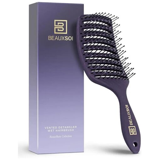 Vented Hair Brush Detangler | Hair Detangling Shower Brush | Curved Vent Brush for Blow Drying| Wide Frame Detangling Brush for Thick Coiley or Straight Hair ( Empowered Purple )