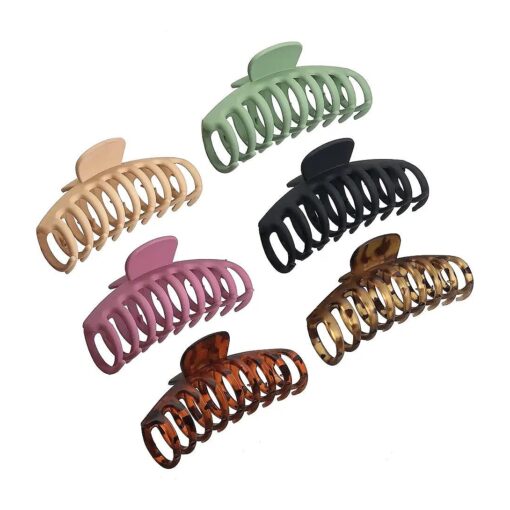 OWIIZI Big Hair Claw Clips, 4.3" Matte Large Hair Clips Non-Slip Ponytail Leopard Print Barrette Strong Hold Banana Jumbo Claw Clips for Women Long Thick Hair ( 6 Packs )