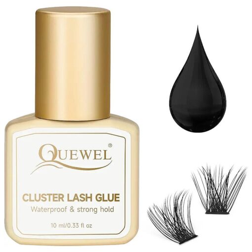 QUEWEL Lash Clusters Glue 10ml Cluster Lashes Glue Black DIY Lash Extensions Glue for Individual Lashes Long-Lasting Eyelash Glue No Irritation, Large Capacity No Shaking ( Black-10ml )