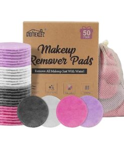 HOMEXCEL Reusable Makeup Remover Pads 50 Pack-Eco-Friendly Makeup Remover Cloth Face Pads for Facial Cleansing-Soft Cotton Rounds for All Skin Types with Laundry Bag ( Grey-White-Purple-Pink )