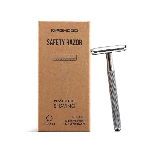 Single Blade Safety Razor for Men & Women with 10 Stainless Steel Double Edge Blades - Metal Reusable Eco-Friendly Zero-Waste One Blade Razor Handle