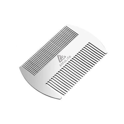 AhfuLife Metal Hair & Beard Comb - EDC Credit Card Size Comb Perfect for Wallet and Pocket - Anti-Static Dual Action Beard Comb - Presented in Gift Box ( Stainless Steel Comb )