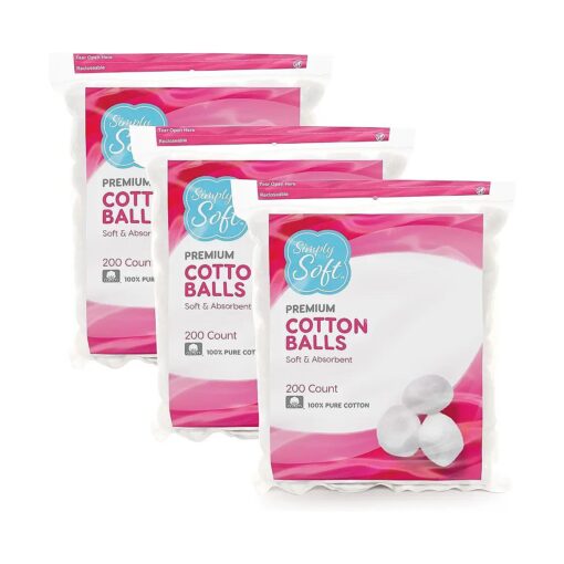 Simply Soft Premium Cotton Balls, 100 % Pure Cotton, Absorbent, 200 Count ( Pack of 3 )