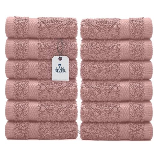 DAN RIVER 100 % Cotton Face Towels 12 Pack - Premium Washcloths Highly Absorbent Towels for Bathroom, Spa and Daily Use 12x12 in, 600 GSM - Dusty Rose