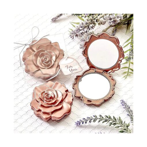 FASHIONCRAFT Dusty Rose Realistic Rose Design Compact Mirror - 2.5" Round Travel Makeup Mirror, Party Favor, Wedding Favor ( Pack of 12 )