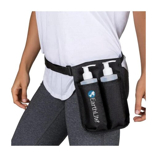 EARTHLITE Massage Bottle Holster Double Kit - Incl, 2 Bottles & Heavy Duty, Adjustable Double Holster for Massage Oil & Massage Lotion ( 2x 8oz ), Black