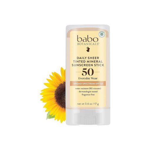 Daily Sheer Mineral Tinted Sunscreen Stick SPF50 - Natural Zinc Oxide - For Face - For all ages - EWG Verified - Water Resistant - Fragrance-Free - Various Sizes