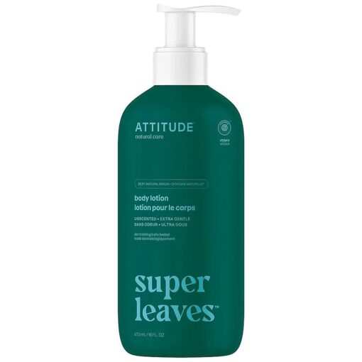 ATTITUDE Body Lotion, EWG Verified Moisturizer, Vegan Skin Care Products, Non-Greasy, Hydrating for Dry Skin, Cruelty Free, Extra Gentle, Unscented, 16 Fl Oz