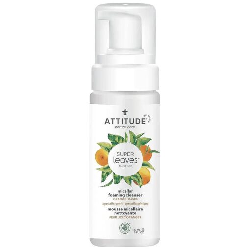 ATTITUDE Micellar Foaming Facial Cleanser, EWG Verified, Dermatologically Tested, Plant and Mineral-Based, Vegan, Orange Leaves, 5 Fl Oz