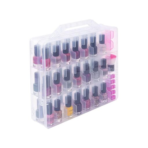 DreamGenius Gel Nail Polish Organizer Case for 48 Bottles, Double Side Holder with Adjustable Dividers, Portable Clear Storage with 2 Nail Separators