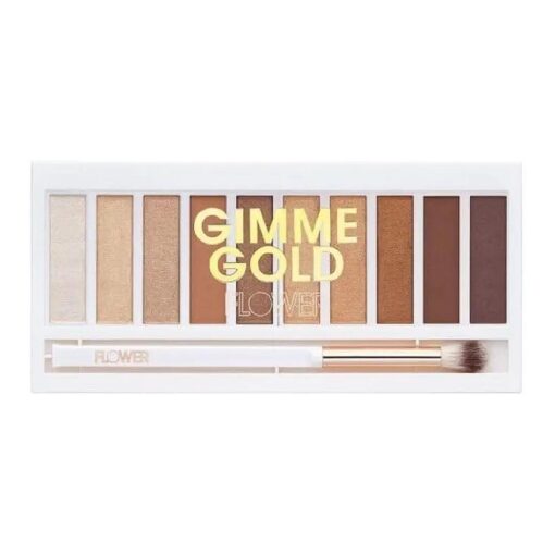 FLOWER BEAUTY By Drew Barrymore Shimmer + Shade Eyeshadow Palette - Neutral Colors + Ten Shades - Mix + Layers Shades - Easily Blendable + Rich Color Payoff - Brush Included ( Gim me Gold )