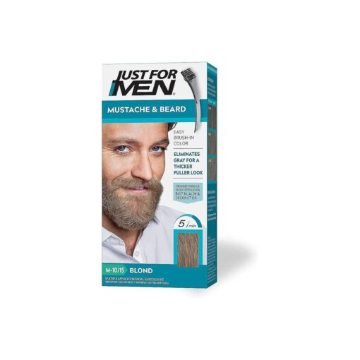 Mustache & Beard, Beard Dye for Men with Brush Included for Easy Application, With Biotin Aloe and Coconut Oil for Healthy Facial Hair - Blond, M-10/15, Pack of 1