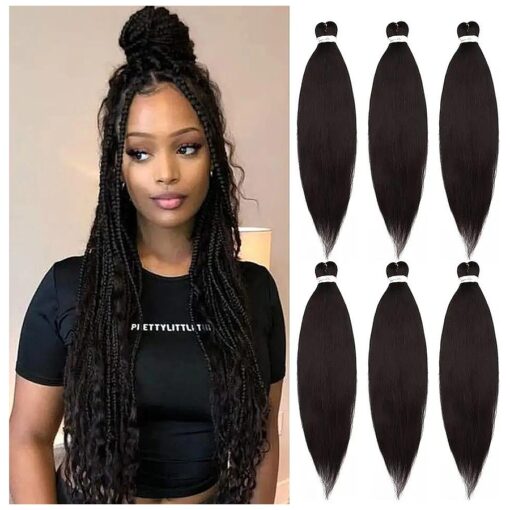 Pre-Stretched Braiding Hair Extensions Hot Water Setting Braiding Hair Easy Braid Crochet Hair Professional Itch Free Synthetic Fiber Soft Yaki Texture Braids hair 26In ( 4 Bundles, Dark Brown )