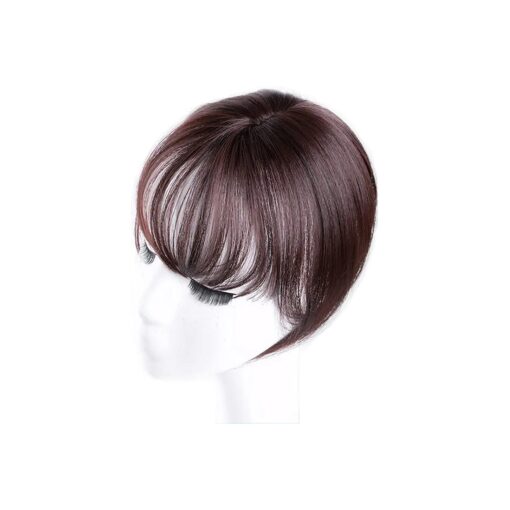 Mini Fringe Hairpiece Straight Clip in Forehead Topper with Wispy Bangs Extension Dark Brown