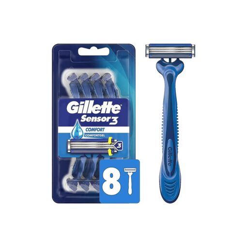 Gillette Sensor3 Comfort Disposable Razors for Men, 8 Count, Lubrastrip Glides Easily Over Your Skin