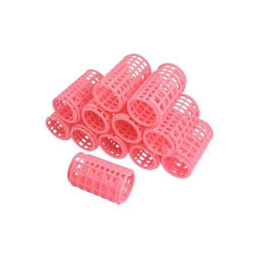 Hair Curlers Rollers Set, 12 Pcs Self Grip Hair Curlers for Volume Long Fine Medium Hair, Large Plastic Salon DIY Hair Styling Tools for Women Men, Pink