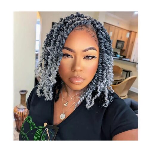 Pre-twisted Passion Twist Hair 10 Inch 8 packs Short Passion Twist Crochet Hair Pre-looped Crochet Braids for Women Kids Gray Passion Twists Synthetic Curly Crochet Hair Extensions 1B/Gray