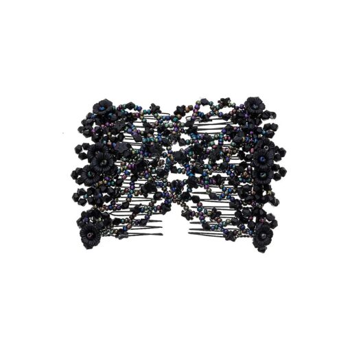 Flower Multifunction Easy Magic Hair Comb Stretchy Beaded Hair Comb in Small Beads Hairpin Plate Hair ( Black1 )