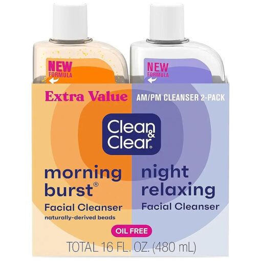 Clean & Clear 2-Pack Oil-Free Facial Cleansers with Citrus Scent, Morning Burst and Night Relaxing, 16 oz