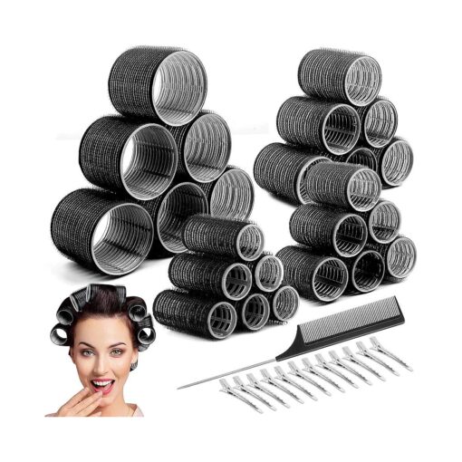 Jumbo Hair Curler Rollers 24PCS Heatless Hair Roller with 12PCS Clips, 4 Sizes ( Jumbo Large Medium Small ) Self Grip Holding Hair Rollers for Long Medium Short Thick Fine Volume Thin Bangs Hair