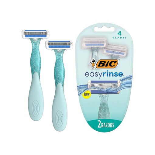 BIC EasyRinse Anti-Clogging Women 's Disposable Razors for a Smoother Shave With Less Irritation *, Easy Rinse Shaving Razors With 4 Blades, 2 Count