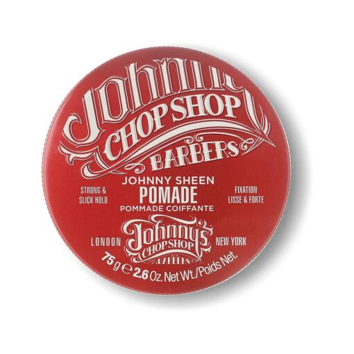 JOHNNY 'S CHOP SHOP Original Sheen Men 's Hair Pomade Strong & Slick Hold, Moisturizing Oil Blend, Long Lasting High Shine Barber Recommended 2.64 oz